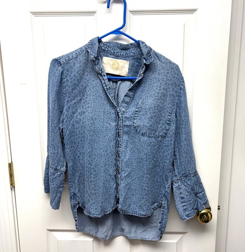 Bella Dahl Blouse Blue Chambray Spotted Pattern Button Up, Women’s Size S